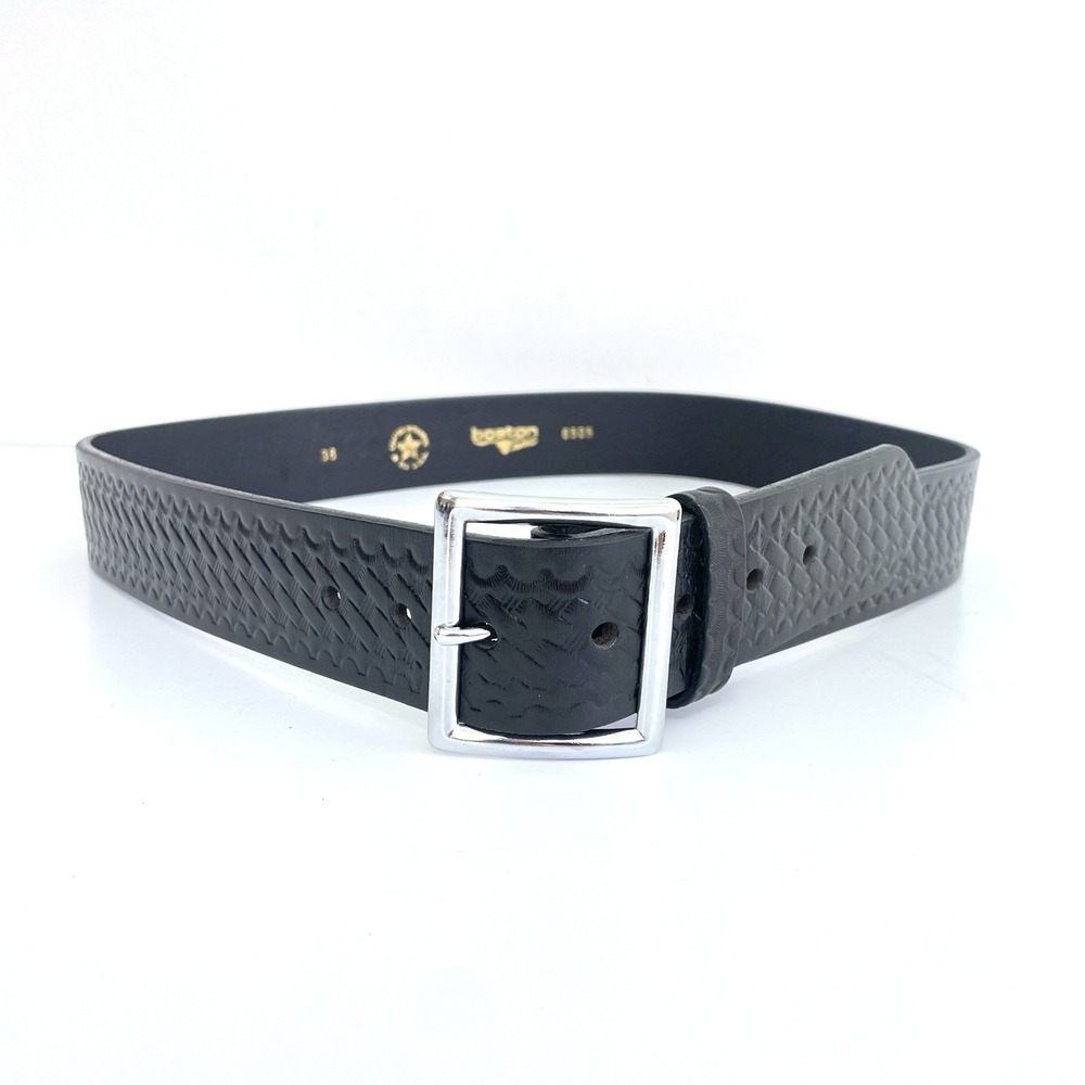 Boston Leather Garrison Belt Basketweave Full Grain Leather Black 6505 Size 38